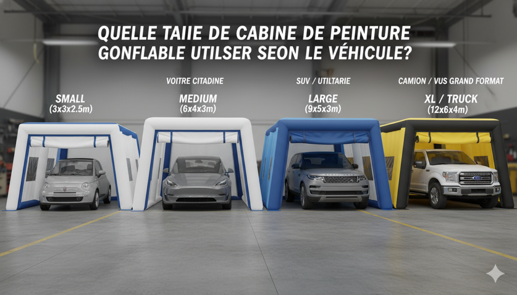 Quelle taille de cabine de peinture gonflable utiliser selon le véhicule ?